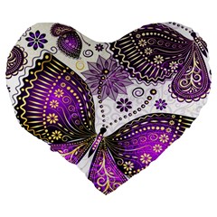 Purple Butterflies, Abstract, Floral, Flowers Large 19  Premium Heart Shape Cushions from ArtsNow.com Back