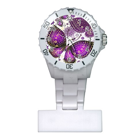 Purple Butterflies, Abstract, Floral, Flowers Plastic Nurses Watch from ArtsNow.com Front