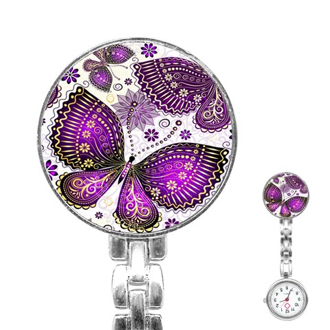 Purple Butterflies, Abstract, Floral, Flowers Stainless Steel Nurses Watch from ArtsNow.com Front