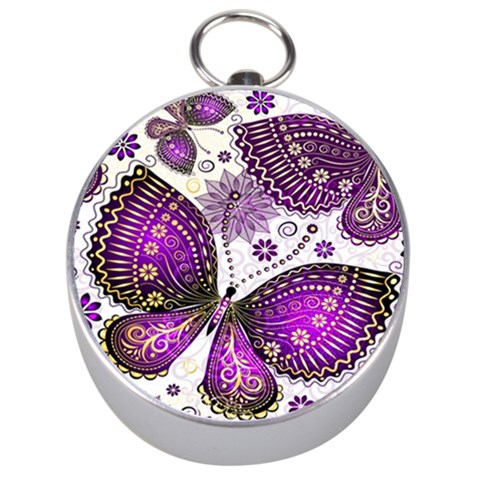 Purple Butterflies, Abstract, Floral, Flowers Silver Compasses from ArtsNow.com Front