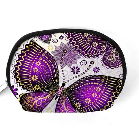 Purple Butterflies, Abstract, Floral, Flowers Accessory Pouch (Medium) from ArtsNow.com Back