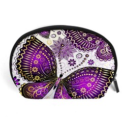 Purple Butterflies, Abstract, Floral, Flowers Accessory Pouch (Large) from ArtsNow.com Front