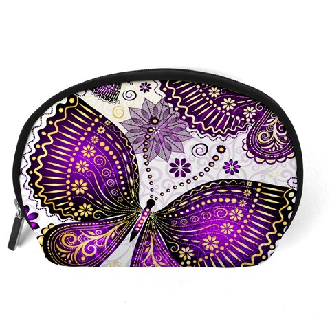 Purple Butterflies, Abstract, Floral, Flowers Accessory Pouch (Large) from ArtsNow.com Back