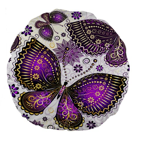 Purple Butterflies, Abstract, Floral, Flowers Large 18  Premium Flano Round Cushions from ArtsNow.com Front