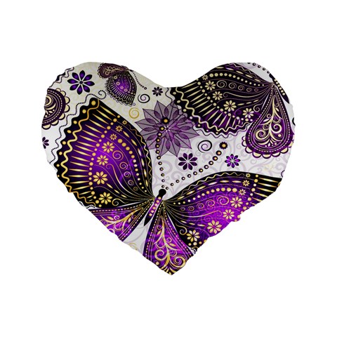 Purple Butterflies, Abstract, Floral, Flowers Standard 16  Premium Flano Heart Shape Cushions from ArtsNow.com Front