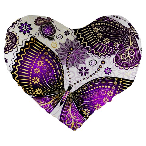 Purple Butterflies, Abstract, Floral, Flowers Large 19  Premium Flano Heart Shape Cushions from ArtsNow.com Front