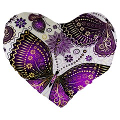 Purple Butterflies, Abstract, Floral, Flowers Large 19  Premium Flano Heart Shape Cushions from ArtsNow.com Front