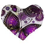 Purple Butterflies, Abstract, Floral, Flowers Large 19  Premium Flano Heart Shape Cushions