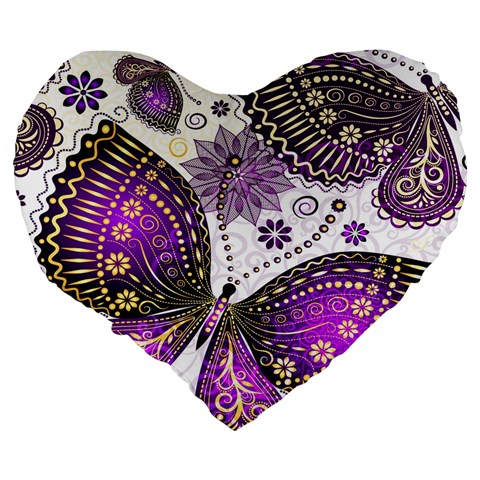 Purple Butterflies, Abstract, Floral, Flowers Large 19  Premium Flano Heart Shape Cushions from ArtsNow.com Back