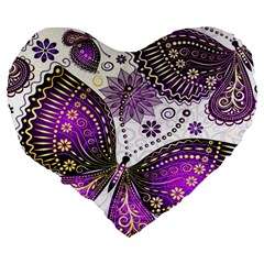 Purple Butterflies, Abstract, Floral, Flowers Large 19  Premium Flano Heart Shape Cushions from ArtsNow.com Back