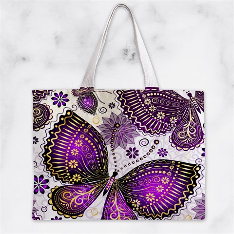 Purple Butterflies, Abstract, Floral, Flowers Zipper Mini Tote Bag from ArtsNow.com Back