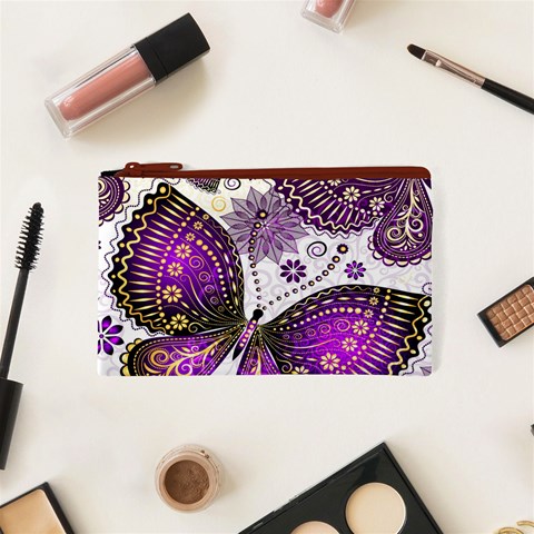 Purple Butterflies, Abstract, Floral, Flowers Cosmetic Bag (XS) from ArtsNow.com Front