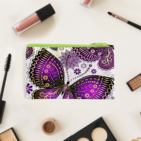 Purple Butterflies, Abstract, Floral, Flowers Cosmetic Bag (XS) from ArtsNow.com Back