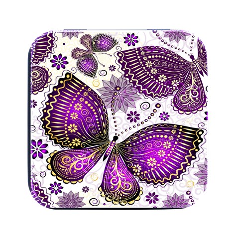 Purple Butterflies, Abstract, Floral, Flowers Square Metal Box (Black) from ArtsNow.com Front