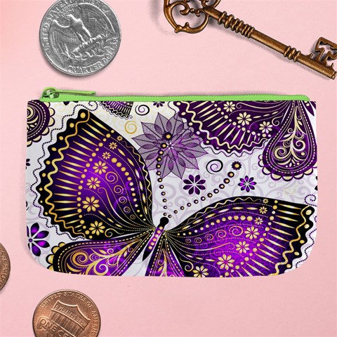 Purple Butterflies, Abstract, Floral, Flowers Large Coin Purse from ArtsNow.com Front