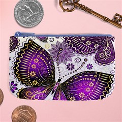 Purple Butterflies, Abstract, Floral, Flowers Large Coin Purse from ArtsNow.com Front