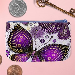 Purple Butterflies, Abstract, Floral, Flowers Large Coin Purse from ArtsNow.com Back