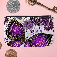 Purple Butterflies, Abstract, Floral, Flowers Large Coin Purse from ArtsNow.com Back