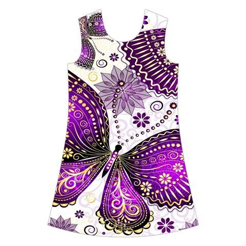 Purple Butterflies, Abstract, Floral, Flowers Kids  Short Sleeve Velvet Dress from ArtsNow.com Front