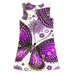 Purple Butterflies, Abstract, Floral, Flowers Kids  Short Sleeve Velvet Dress from ArtsNow.com Back