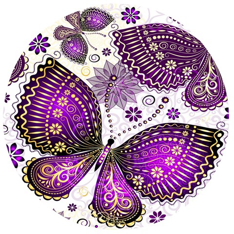 Purple Butterflies, Abstract, Floral, Flowers Wooden Bottle Opener (Round) from ArtsNow.com Front