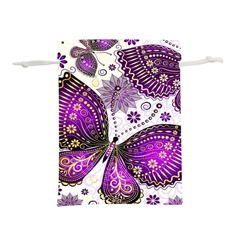 Purple Butterflies, Abstract, Floral, Flowers Lightweight Drawstring Pouch (L) from ArtsNow.com Front