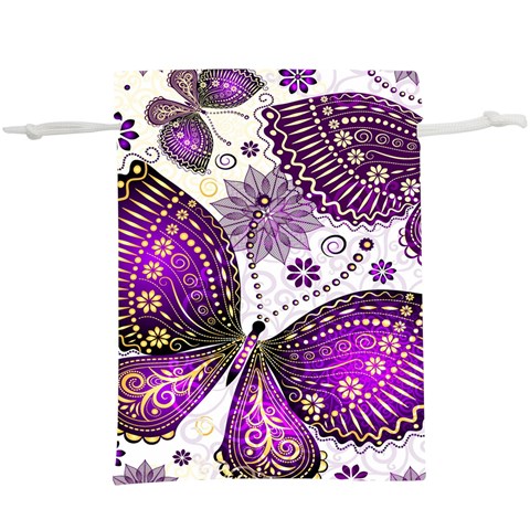 Purple Butterflies, Abstract, Floral, Flowers Lightweight Drawstring Pouch (XL) from ArtsNow.com Back