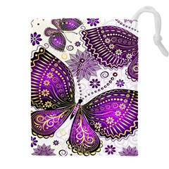 Purple Butterflies, Abstract, Floral, Flowers Drawstring Pouch (4XL) from ArtsNow.com Front