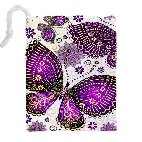 Purple Butterflies, Abstract, Floral, Flowers Drawstring Pouch (4XL) from ArtsNow.com Back