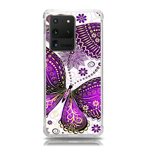 Purple Butterflies, Abstract, Floral, Flowers Samsung Galaxy S20 Ultra 6.9 Inch TPU UV Case from ArtsNow.com Front