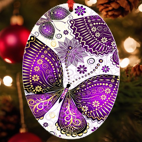 Purple Butterflies, Abstract, Floral, Flowers UV Print Acrylic Ornament Oval from ArtsNow.com Front