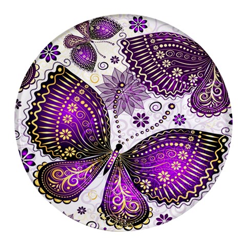 Purple Butterflies, Abstract, Floral, Flowers Round Glass Fridge Magnet (4 pack) from ArtsNow.com Front