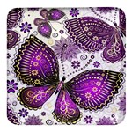 Purple Butterflies, Abstract, Floral, Flowers Square Glass Fridge Magnet (4 pack)