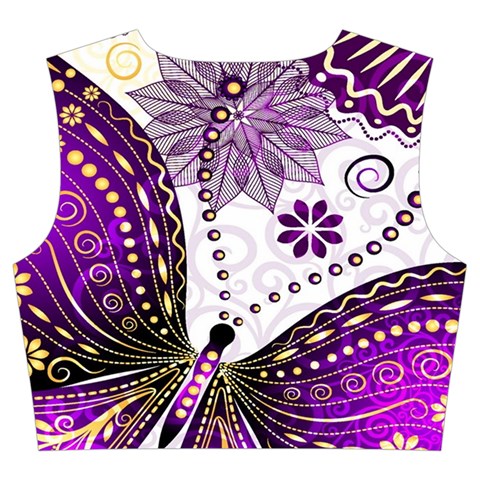 Purple Butterflies, Abstract, Floral, Flowers Trumpet Sleeve Cropped Top from ArtsNow.com Back