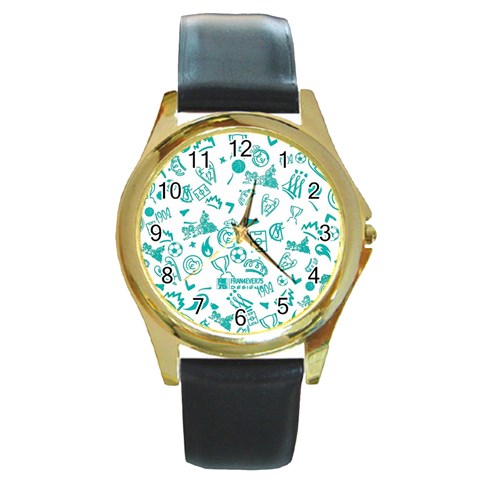 Real Madrid, Background, Pattern, Sport Round Gold Metal Watch from ArtsNow.com Front