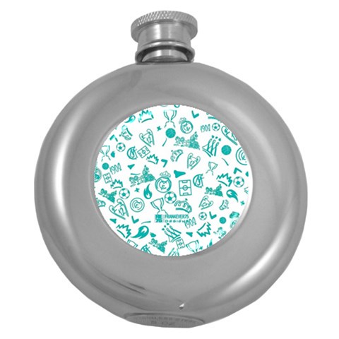 Real Madrid, Background, Pattern, Sport Round Hip Flask (5 oz) from ArtsNow.com Front