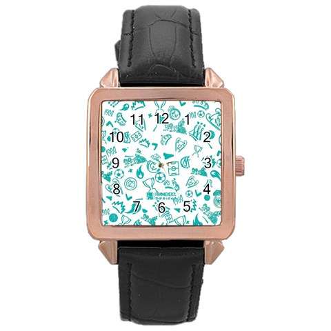 Real Madrid, Background, Pattern, Sport Rose Gold Leather Watch  from ArtsNow.com Front