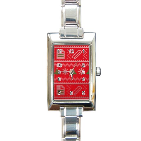 Red Christmas Pattern Xmas Decorations, Christmas Knitted Texture Rectangle Italian Charm Watch from ArtsNow.com Front