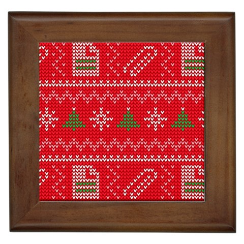 Red Christmas Pattern Xmas Decorations, Christmas Knitted Texture Framed Tile from ArtsNow.com Front