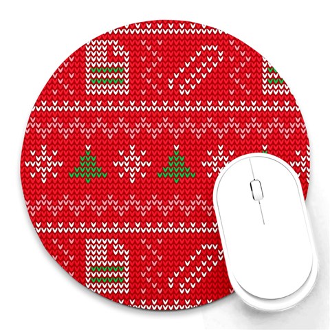 Red Christmas Pattern Xmas Decorations, Christmas Knitted Texture Round Mousepad from ArtsNow.com Front