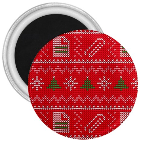 Red Christmas Pattern Xmas Decorations, Christmas Knitted Texture 3  Magnets from ArtsNow.com Front