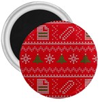 Red Christmas Pattern Xmas Decorations, Christmas Knitted Texture 3  Magnets