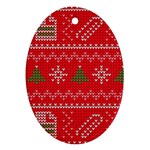 Red Christmas Pattern Xmas Decorations, Christmas Knitted Texture Ornament (Oval)