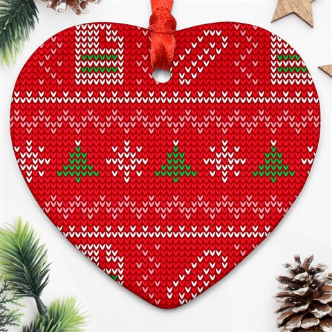 Red Christmas Pattern Xmas Decorations, Christmas Knitted Texture Ornament (Heart) from ArtsNow.com Front