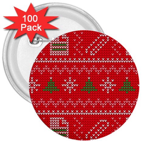 Red Christmas Pattern Xmas Decorations, Christmas Knitted Texture 3  Buttons (100 pack)  from ArtsNow.com Front