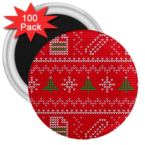 Red Christmas Pattern Xmas Decorations, Christmas Knitted Texture 3  Magnets (100 pack) from ArtsNow.com Front