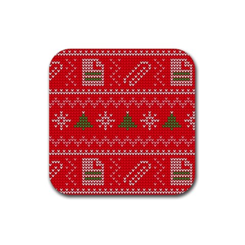 Red Christmas Pattern Xmas Decorations, Christmas Knitted Texture Rubber Coaster (Square) from ArtsNow.com Front