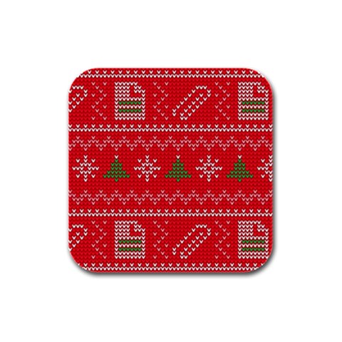 Red Christmas Pattern Xmas Decorations, Christmas Knitted Texture Rubber Square Coaster (4 pack) from ArtsNow.com Front