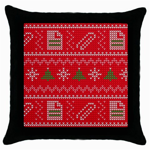 Red Christmas Pattern Xmas Decorations, Christmas Knitted Texture Throw Pillow Case (Black) from ArtsNow.com Front