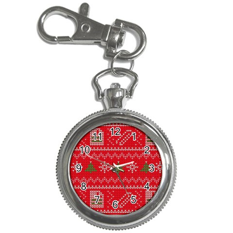 Red Christmas Pattern Xmas Decorations, Christmas Knitted Texture Key Chain Watches from ArtsNow.com Front